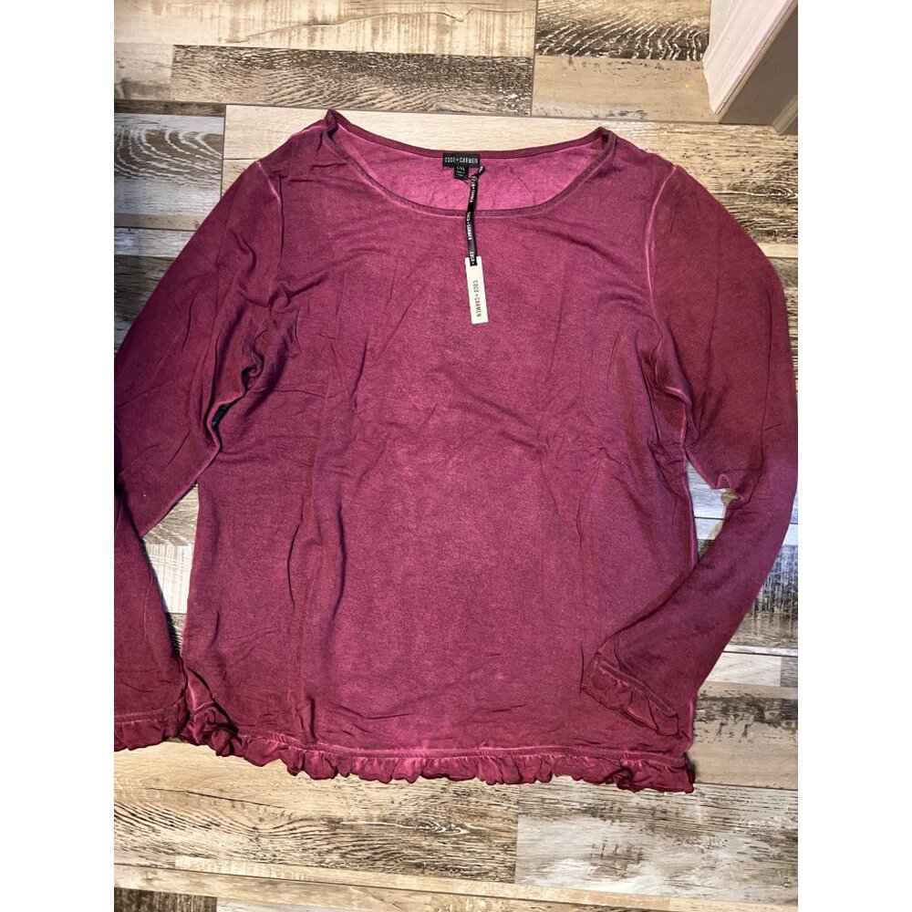 Coco + Carmen Women's Mauve Blouse with Ruffle sleeves and Waist - Size L/XL